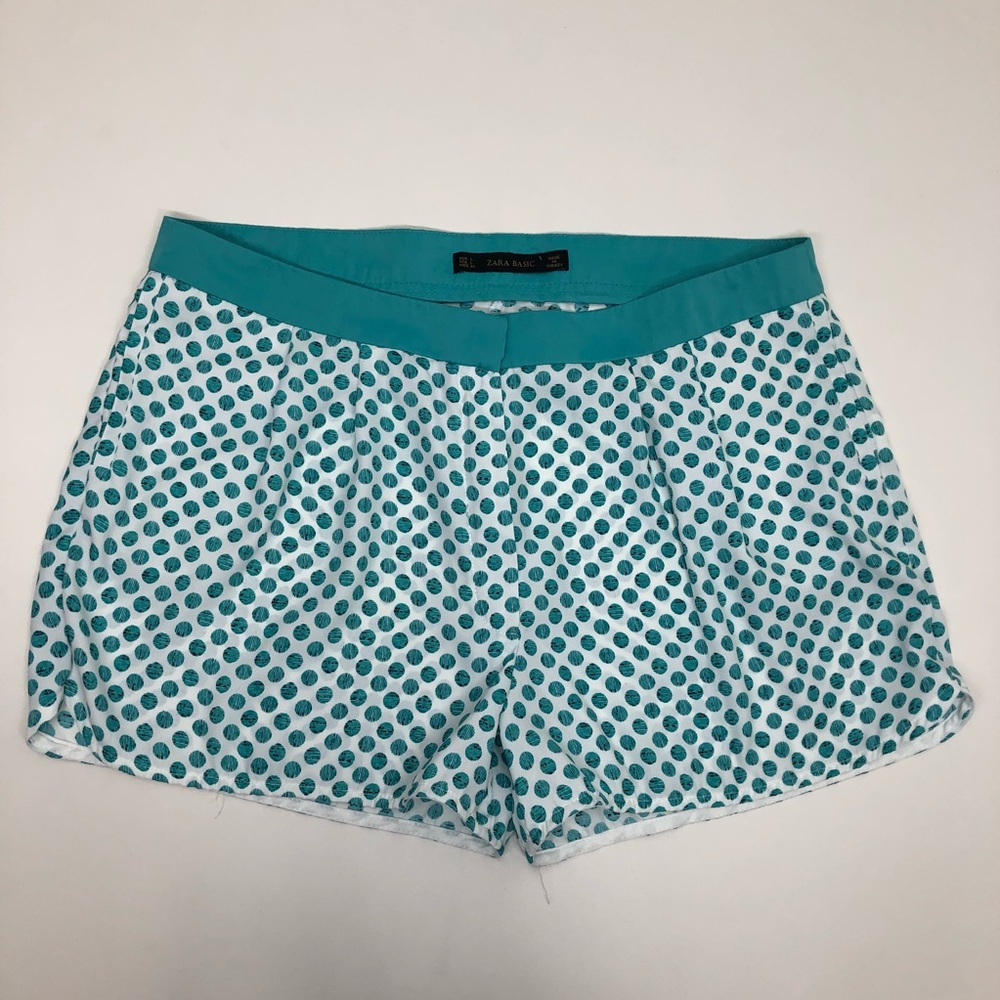 Zara Basic Teal And White Poka Dot Shorts Womans Size L